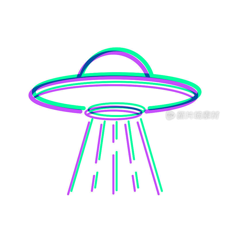 UFO -有光束的飞碟。图标与两种颜色叠加在白色背景上